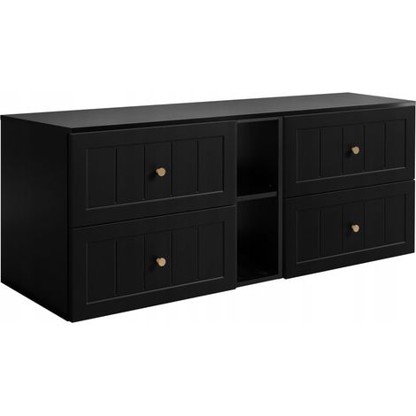 Waschtischunterschrank Gusto - 140 cm - Schwarz - Modernes Design - Soft Close Schubladen