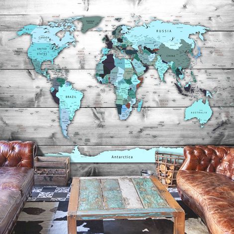 Fotomurale adesivo - World Map: Blue Continents - 196x140 (1/4)