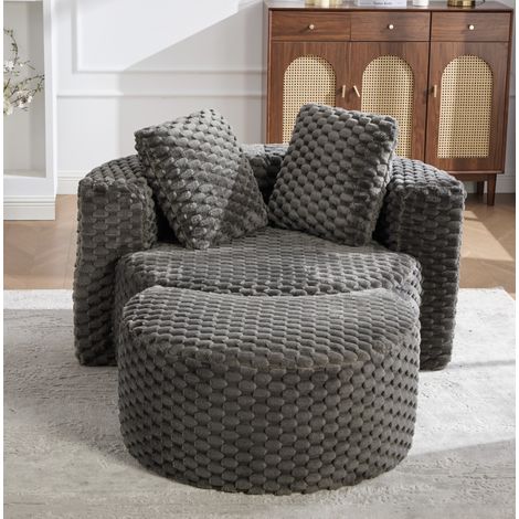 Sillón comprimido con pouf, sin montaje, tejido gris oscuro, 130×115×84 cm (1/5)