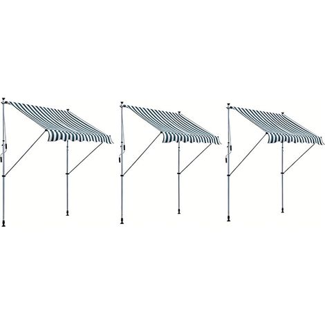 3er-Set  gelenkarmmarkise Klemmmarkise 200x150 cm Höhenverstellbar Sonnenschutz Faltarm Handkurbel Balkon Alu Grün und Weiß