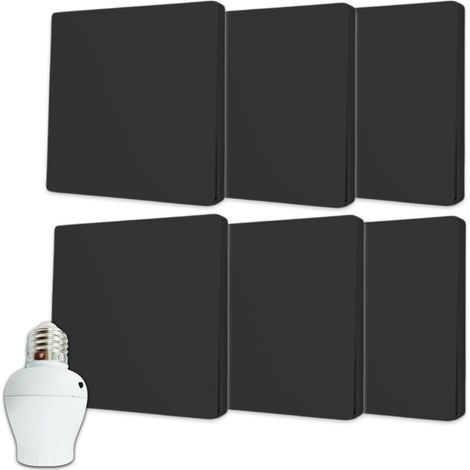 Kit interrupteur va-et-vient sans fil et sans pile prêt à poser - 6 boutons émetteurs + 1 récepteur - NOIR (1/5)