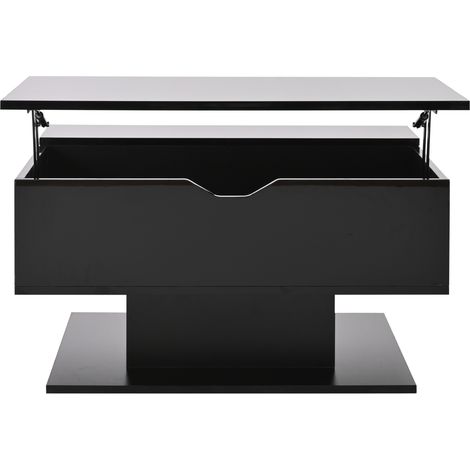 Tavolino da caffè elevabile 80 x 75 x 40 cm nero lucido con spazio contenitore e LED (1/5)