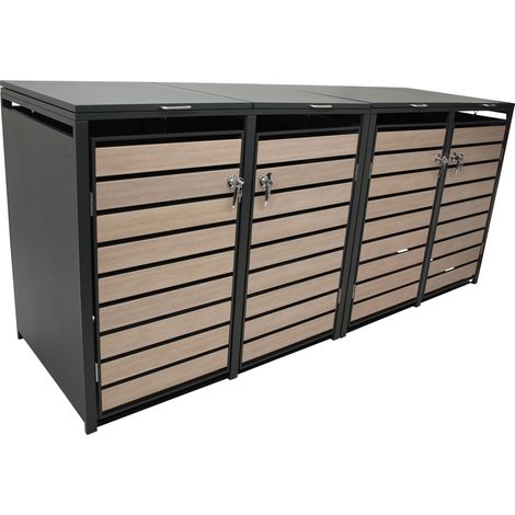 Mülltonnenbox 264x80x116cm für 4x Tonnen 120 und 240 Liter, Stahl anthrazit mit Türen Holzoptik (1/5)