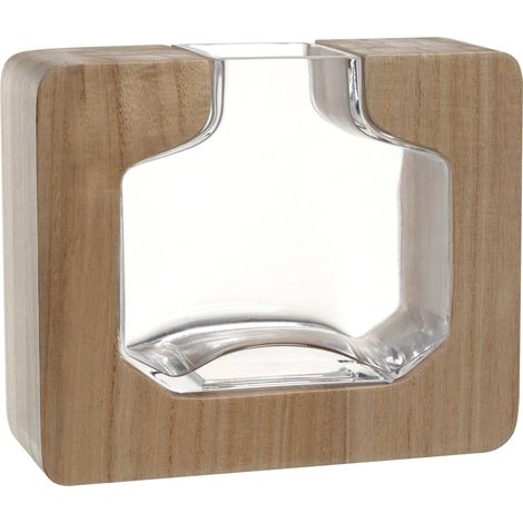 Vase Objet, 1 pièce, Design Naturel, Aspect élégant grâce aux éléments en Bois, Vase Rustique pour Fleurs, décoratif, Intemporel, Hauteur 17,5 cm, Multicolore