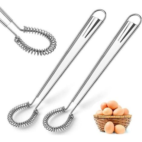 2 piezas, Batidor espiral, Batidor manual, Batidor espiral de acero inoxidable, 20,5 cm, Batidor plano, Batidor, huevos, crema y leche, Plateado (1/5)