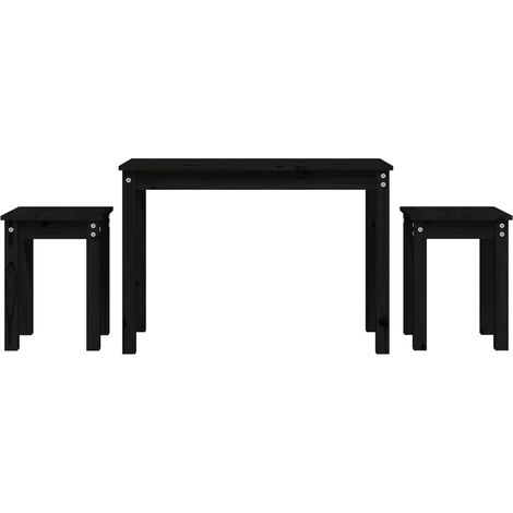 Tables gigognes 3 pcs Noir Bois de pin massif
