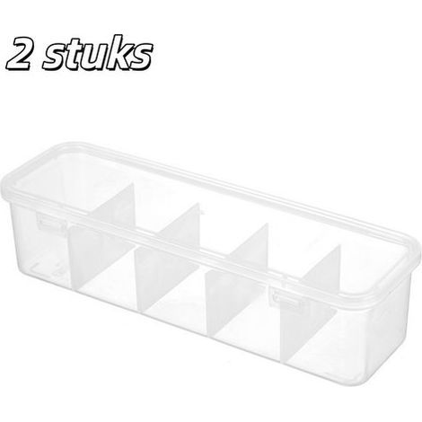 Set mit 2 Aufbewahrungsboxen für Datenkabel. Kunststoffbox mit Fächern, ideal zur Aufbewahrung von Ladekabeln und kleinen Büroartikeln. Maße: 28,5 x 8,5 x 6,5 cm. (1/5)