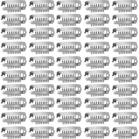 Lot de 50 pinces à mèches en acier inoxydable, peignes à 8 dents pour perruques, accessoires DIY, 2,8 cm, argenté (1/5)