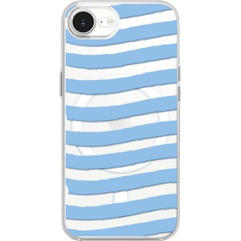 Custodia per iPhone 16e con MagSafe, trasparente, flessibile in silicone, strisce blu (1/5)