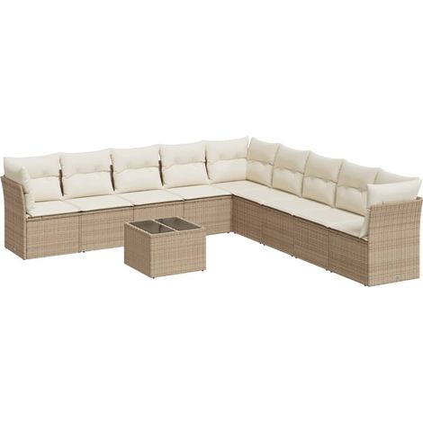Maison Exclusive - Juego de sofás jardín con cojines beige 10 pza (1/3)