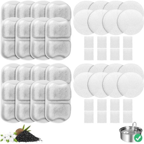 Lot, de 16 filtres de rechange pour fontaine à eau chat/chien 7L/1,8G, avec mousse éponge pour gamelle d'eau 7L/6,5L (1/5)