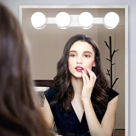 Luci LED wireless per specchio da trucco, ricaricabili e portatili, con 4 lampadine LED, simulazione di luce diurna per bagno, trucco e toeletta. (1/5)