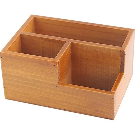 Support en bois pour télécommande, boîte de rangement multifonctionnelle à 3 compartiments pour bureau. (1/5)