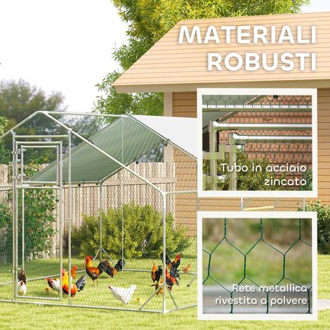 Poulailler de 12 m² pour 12 à 18 poules, avec toit étanche, mangeoire et perchoir, 3 x 4 x 1,9 m, argent (1/5)