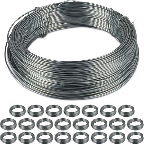 Relaxdays Galvanised Binding Wire, 24x Set, Steel, Thin Garden Wire, Crafting, 50 m Long, 1 mm Thick, Silver, Rustproof