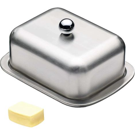 beurrier en acier inoxydable avec couvercle, beurrier pour réfrigérateur, beurrier en acier inoxydable avec couvercle, compatible lave-vaisselle. (1/3)