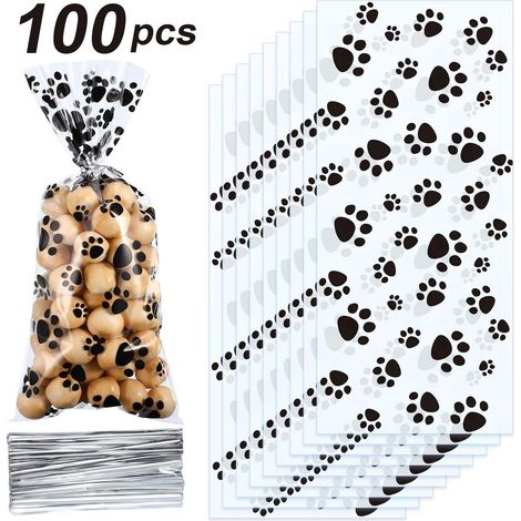 Lot de 100 sacs en papier coniques décorés de pattes d'animaux, pour cadeaux et bonbons. (1/4)