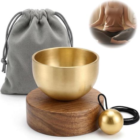 Klangschalen, Set tibetischer Klangschalen für tiefe Meditation und Yoga, handgefertigte Mini-Klangschale aus Messing mit Glocke und Beutel für klare und reine Klänge (1/5)