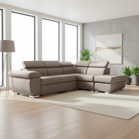 Divano Letto Angolare Fiona con Penisola Destra e Pouf Contenitore – Tortora (1/5)