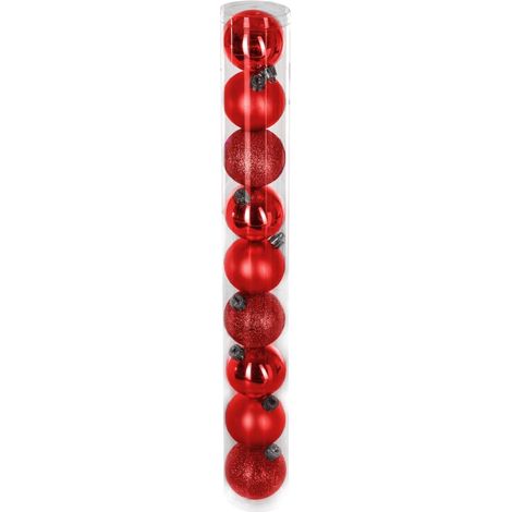 OSE – Lot de 9 boules de Noël 6 cm – Assortiment mates, pailletées et brillantes – Décoration sapin rouge – Plastique polystyrène