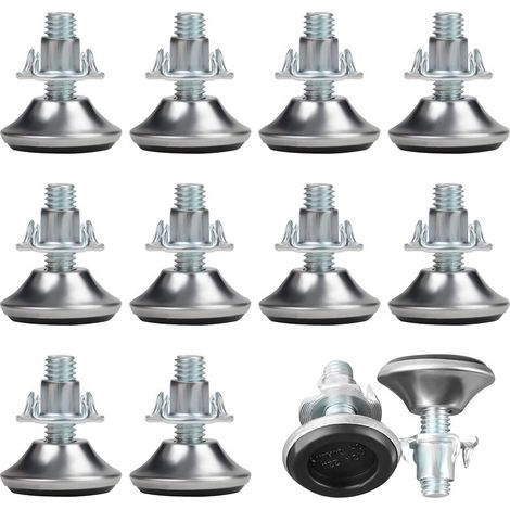 12 Pcs Pied Reglable pour Meuble M8 x 30 mm - Pied Verin Reglable Moyen avec Patin Polypropylène et Écrou en T - Patin Réglable pour Pieds de Table, Chaise, Canapé & Lit (1/4)