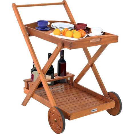 Serving trolley with wheels acacia wood 2 levels (1/5)