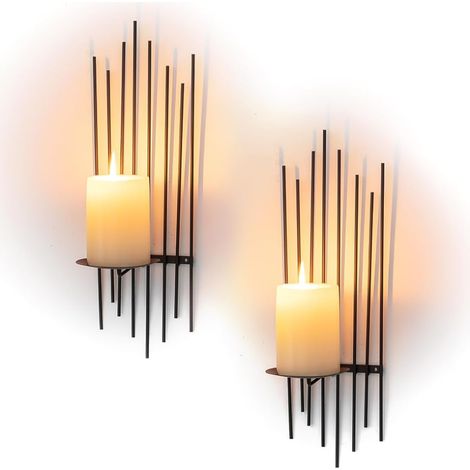 Black Wall Candle Holders: Metal Wall Brackets for Pillar Candles – Wall Sconces as Wall Art for Living Room, Bathroom, Bedroom, Hallway, Staircase (1/5)