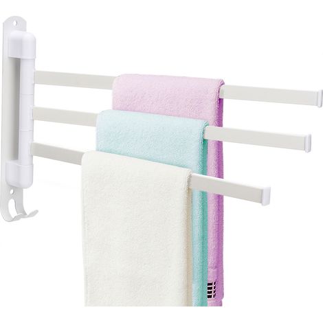 Schwenkbarer Handtuchhalter aus Edelstahl 304, 3-armige, schwenkbare Wandhandtuchstange, weiß, einfache Montage für platzsparende Aufbewahrung (1/5)