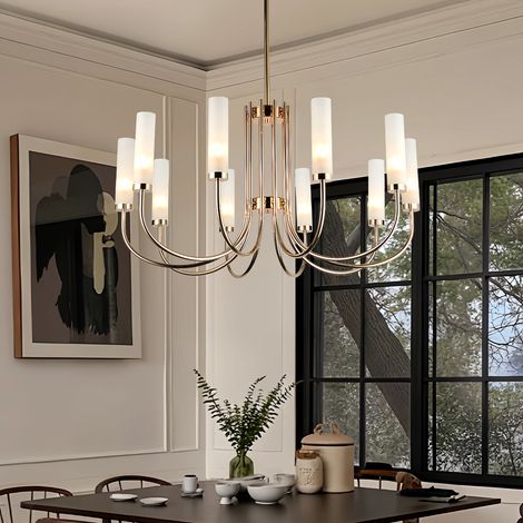 Große 10-flammige Pendelleuchte im zeitgemäßen Kronleuchter-Design, hochwertige Metallkonstruktion kombiniert mit sanftem Milchglas, G9 Fassungen, Ø 87 cm, dekorative Innenbeleuchtung für Wohnräume