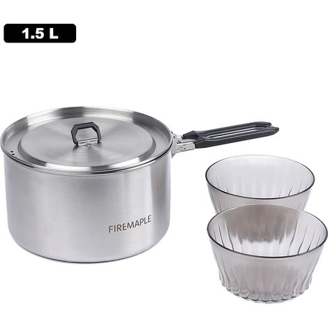 Batterie de cuisine en acier inoxydable (1,5 L), idéale pour le camping et la cuisine en plein air, pliable (1/5)