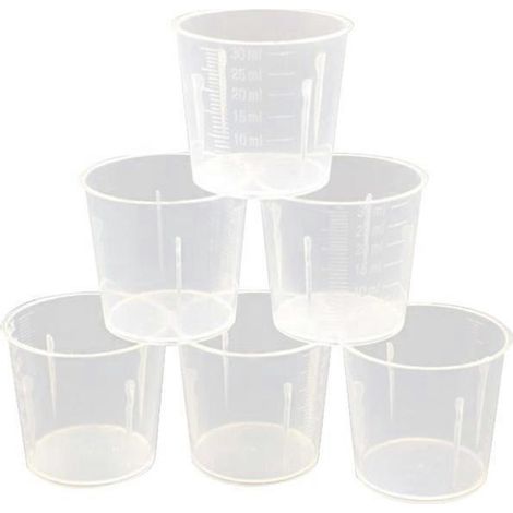 Lot de 50 gobelets doseurs transparents en plastique de 30 ml pour le mélange de peinture, teinture et résine époxy.