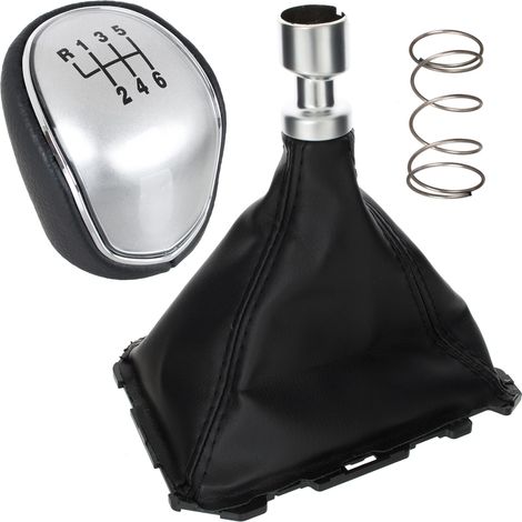 Pomello del cambio Ford Focus Mk3 11-14 ECOPELLE NERA + ARGENTO + cuffia con cornice 6 MARCE (1/5)