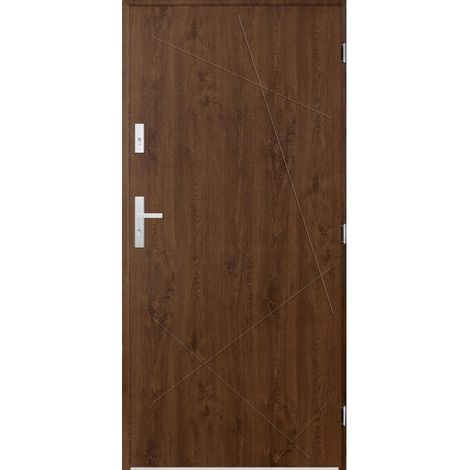 Porte d'entrée simple DIAGO 90 cm noyer - Poignée et serrure : Sans - Poussant: Gauche