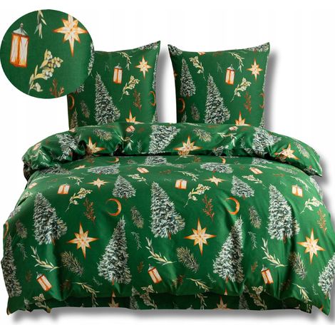 Juego de ropa de cama navideña, satén de algodón, 160x200 cm, fundas de almohada, árbol de Navidad, burbujas (1/5)