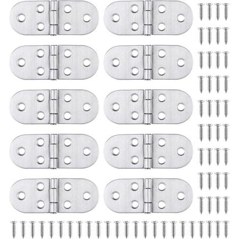 Lot de 10 charnières en acier inoxydable avec vis pour tables pliantes, portes d'armoires, trappes et fenêtres de bateau/maison