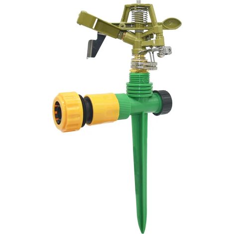 Arroseur pulsant métallique rotatif à 360° (tuyau 3I4) avec piquet de support pour système d'irrigation de jardin (1 ensemble). (1/5)