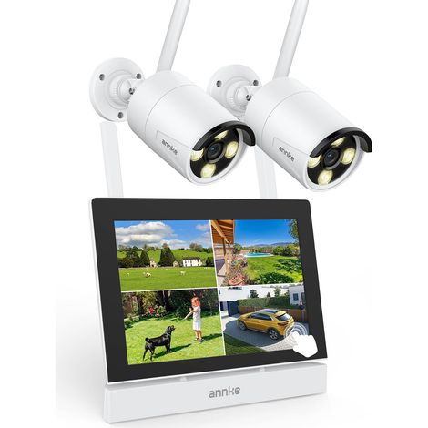 Kit de Caméra de Surveillance avec Moniteur, Écran Tactile 5MP 4CH 7", Moniteur NVR avec 2PCS 5MP Caméra WiFi, Audio 2 Voies, Reconnaissance de Personne, Vision Nocturne 30M, Alarme APP et (1/5)