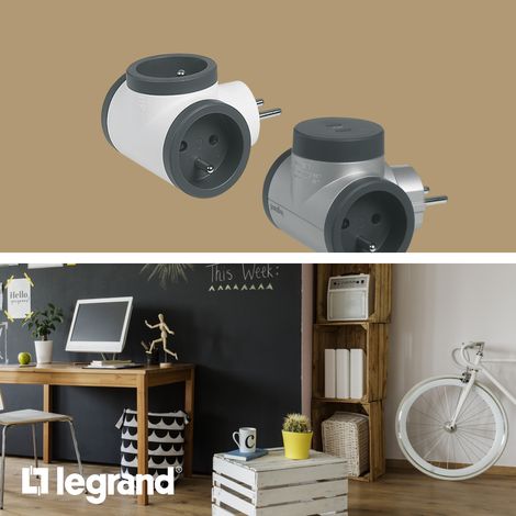 LEGRAND - Fiche multiprise 2x2 P+T prises latérales rotatives + 2 USB type-C 20W - Alu (1/5)
