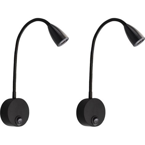 Aplique de pared para mesilla de noche, lámpara de lectura LED de cuello de cisne de 3 W, luz blanca de 6000 K (negra, dos unidades) (1/4)