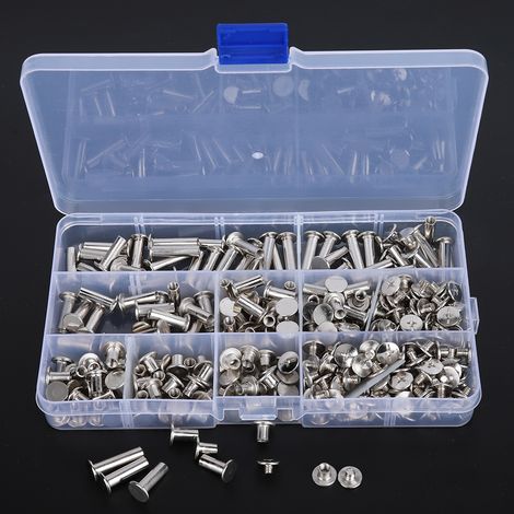 Kit 320 pièces vis écrous rivets tête plate, fixation visserie en fer nickelé, assortiment complet de boulons et rondelles (1/5)