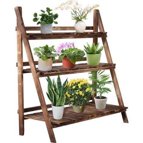Support pliable pour plantes en bois de sapin, porte-pots à 3 niveaux, étagère extérieure pour pots de fleurs, 100 x 37 x 93 cm (1/3)