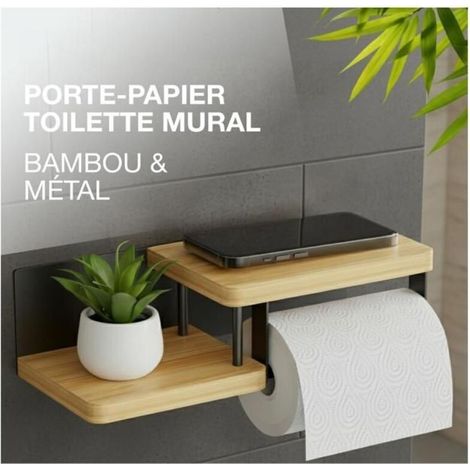 Portarotolo di carta igienica da parete – in legno o metallo, con o senza foratura – Dispenser di carta igienica in bambù nero (1/4)
