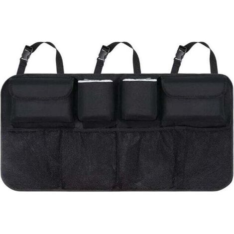Organiseur de Coffre de Voiture en Maille avec 8 Poches, Sangle réglable et 3 Rubans de Fixation, Organisateur Voiture Enfant Convient pour SUV, MVP (1/4)