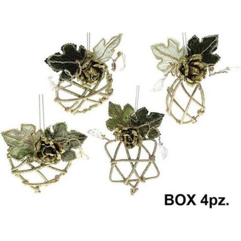 4 ornamenti palle albero natale - colore verde/oro - decorazione addobbo natalizio
