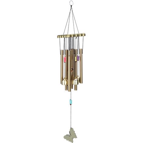 Carillon éolien en bois et métal, 8 tubes, 4 cloches, décoration de jardin, pendentif, ornement, artisanat, papillon (1/5)