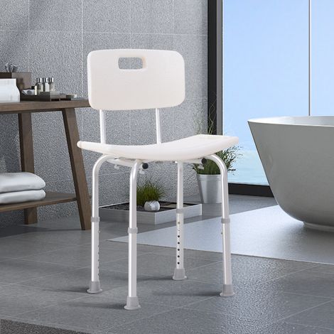 Siège de douche avec dossier. Aide au bain. Chaise de douche réglable en hauteur (8 positions) et antidérapante. (1/5)