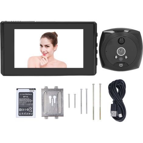Cámara de timbre con mirilla SUNXURY de 4,3 pulgadas, 1080p HD, con detección de personas, visión nocturna, videoportero, compatible con 12 idiomas, color negro. (1/5)