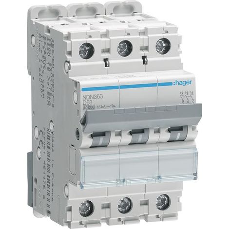Interrupteur et disjoncteur Hager ndn363 63 A 10 kA (1/2)
