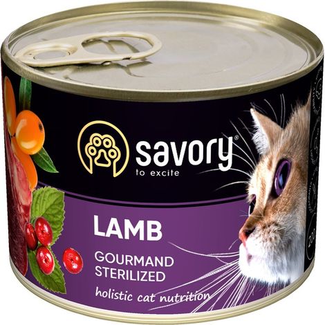 Aliment humide savoureux pour chat à l'agneau stérilisé 200 g (1/3)