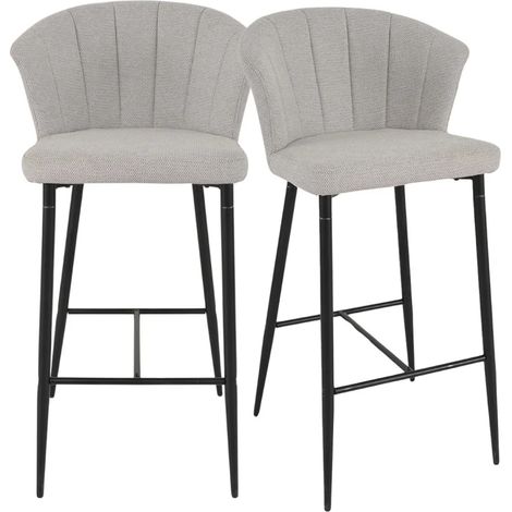 Lot 2 chaises de bar tissu gris clair avec piètement métal – MONTREAL (1/5)